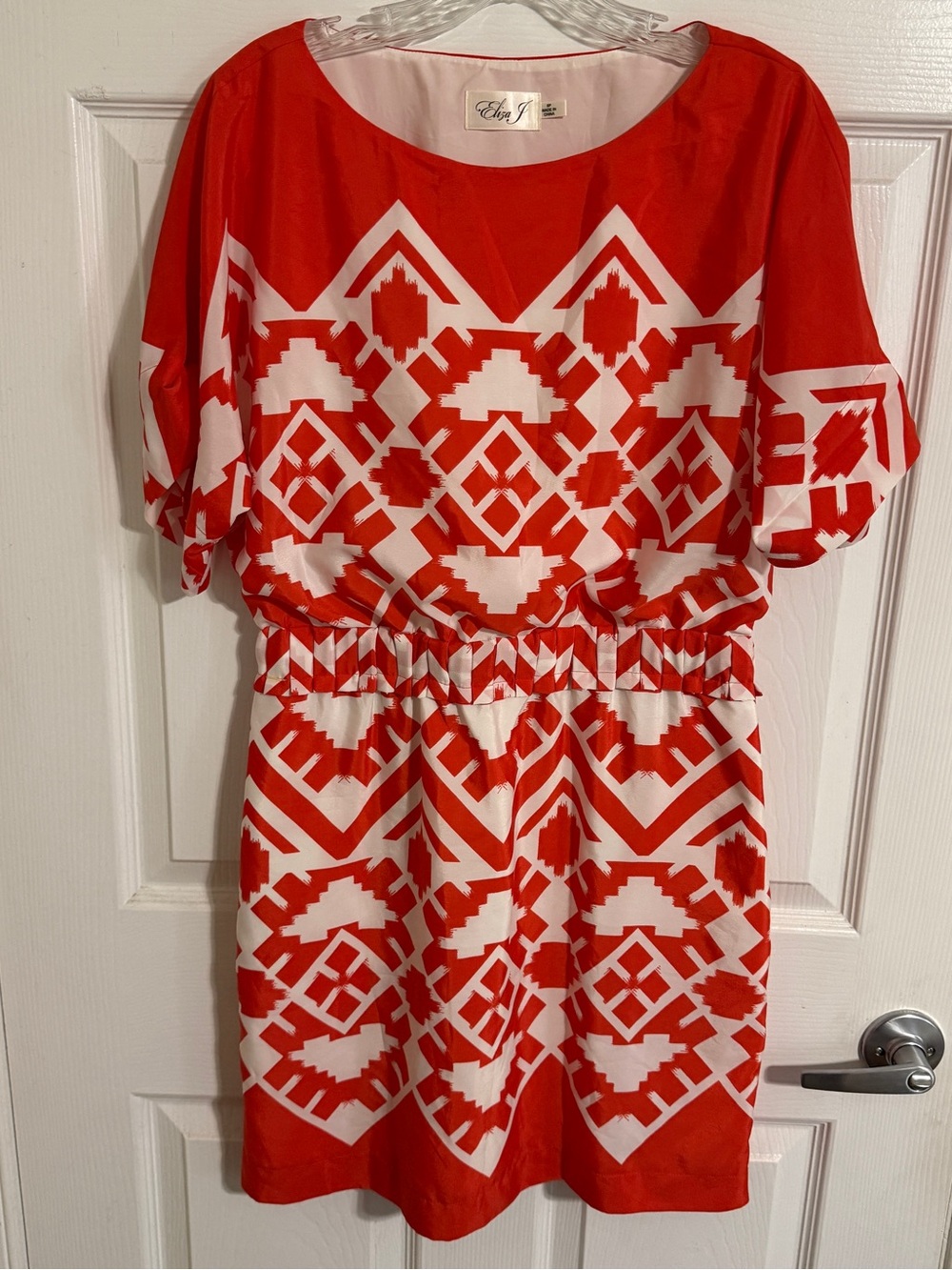 Eliza J Orange and White Geometric Casual Dress
